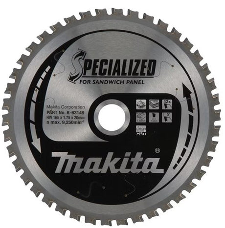Makita accessoires makita cirkelzaagblad voor sandwichpaneel | specialized | ø 165mm asgat 20mm 42t - b-63149