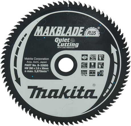 Makita accessoires tafelzaagblad hout - makblade-plus 260x30x2,8 80t 15g - b-32655