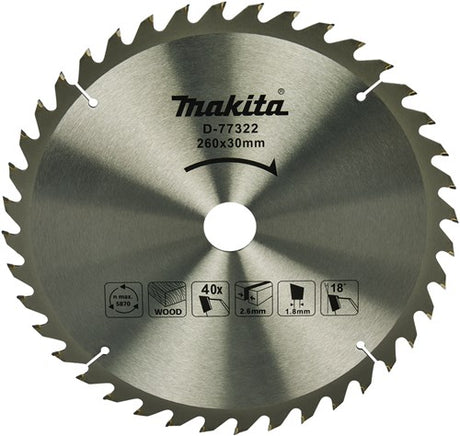 Makita accessoires makita afkortzaagblad hout 260x30x1,8 40t 18g, ls1110f - d-77322
