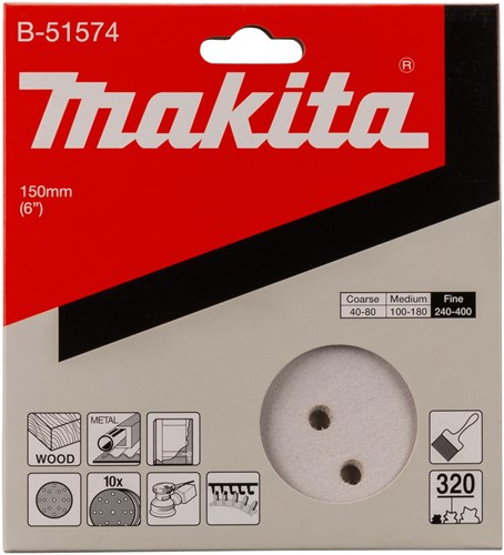 Makita accessoires makita b-51574 schuurschijf 150mm k320 white velcro