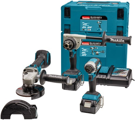 Makita dlx3155tj | lxt accu combiset 18v ddf486 + dtd153 + dga504 in mbox (2x 5.0ah accu + dc18rc snellader) - dlx3155tj