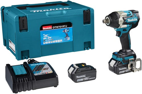 Makita dtw701rtj | 18v | accu slagmoersleutel | 1 2 met verende borgpen | 2 x 5.0 ah accu + snellader | in mbox
