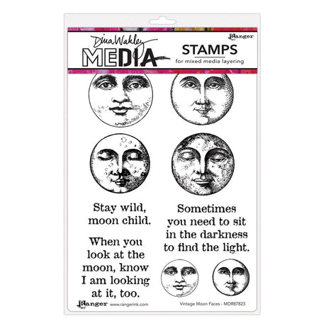 Ranger ink ranger • dina wakley media cling stamps vintage moon faces