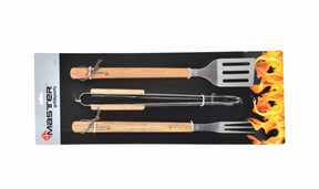 Master grill accessoire set voor barbecue 3szt. houten handgrepen