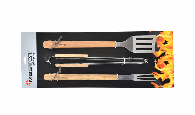 Master grill accessoire set voor barbecue 3szt. houten handgrepen