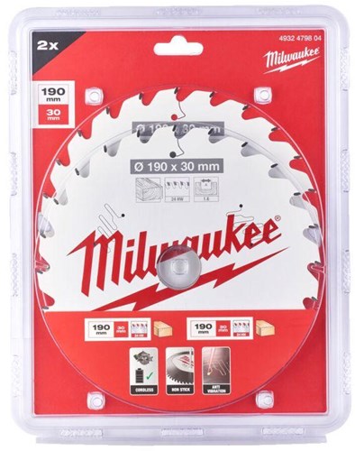 Milwaukee accessoires cirkelzaagblad | 165 x 15,87 mm | 24.40t | 2 delig - 4932479837