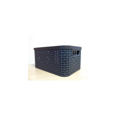 Curver style mand l met deksel rotanstyle antraciet (lxbxh 44x32x25cm)