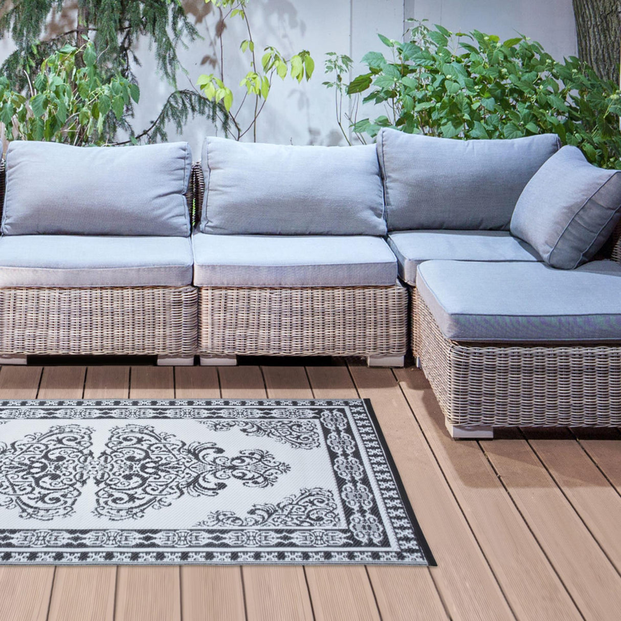 Esschert design tuintapijt perzisch motief 186x120cm zwart wit