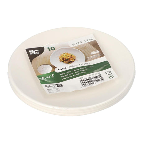 Papstar amuse bordje suikerriet, rond ø14,5cm wit pak a 10 stuks