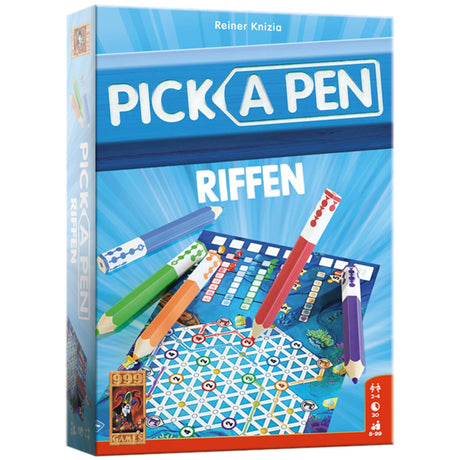 999games 999 games - pick a pen - riffen - dobbelspel - dobbelen met potloden - scorevellen van 3 verschillende niveaus - gezelschapsspel - familiespel - klein cadeautje - bevat spelregels in nl en en