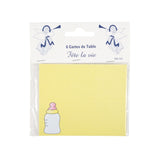 Tafelkaartjes babyfles geel 10 cm 6 stuks | 24 stuks