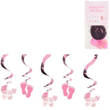 Amscan spiraal hanger baby girl folie 61 cm set van 5 | 24 stuks