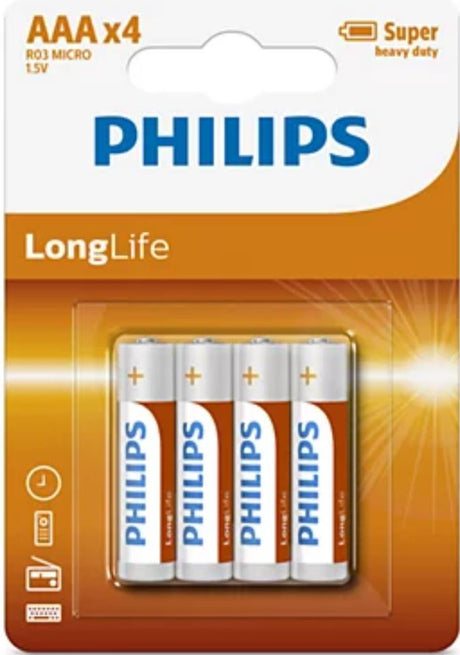 Philips batterijen longlife aaa r03 doos a 12 blisters van 4 stuks