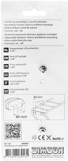 SIMSON BATTERY BATERIE STRACK ZADNÍ SVĚTLO SVĚTLO LED 1 LED ON OR