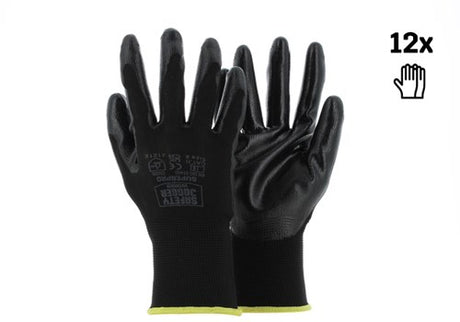 Safety jogger zwarte polyester veiligheidshandschoenen met een zwarte nitril coating | 12 stuks | zwart | maat 7 - sw0800007