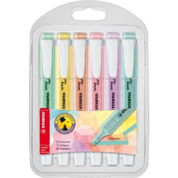 Stabilo swing cool - markeerstift - perfect voor onderweg - pastel - etui met 6 kleuren
