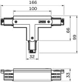 Enzo t-stuk links vast 90gr tbv. rail 3-fasen zwart - 5050055