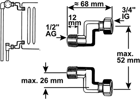 Cornat s-aansluiting voor radiator 1 2x3 4 - t591517