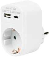 Enzo usb + usb-c lader wit met randaarde adapter 17w - 9540141