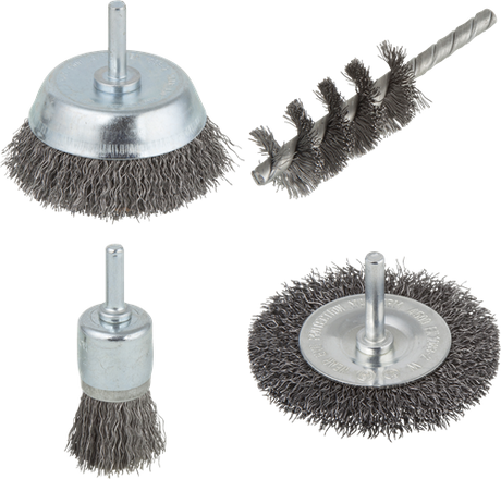 Wolfcraft - staalborstel boormachine set 4 delig - draadborstel - schuurborstel - borstelset – roestverwijderaar - 2133000