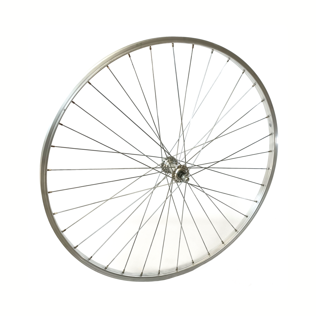 voorwiel 28x1 5 8x1 3 8 aluminium velg, zilver. vaste as