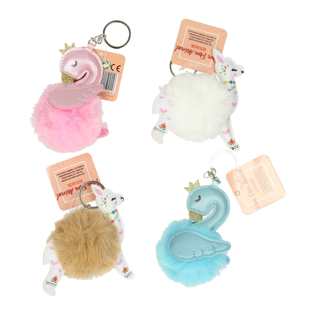 Gewinnt Holland Luxus Key Ring Pompom Tiere, 12st Set.