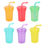 Plastic drinking cup with straw 387ml, 6st.