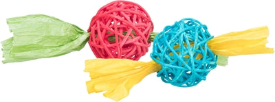 Trixie set rattan balls with paper ribbon assorti