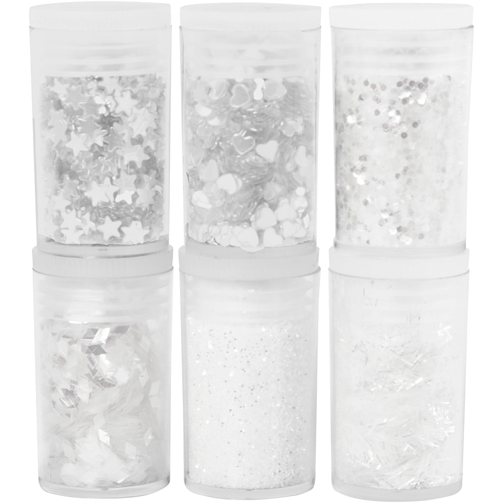 Creativ Company Glitter en Pailletten Wit, 6x5gr