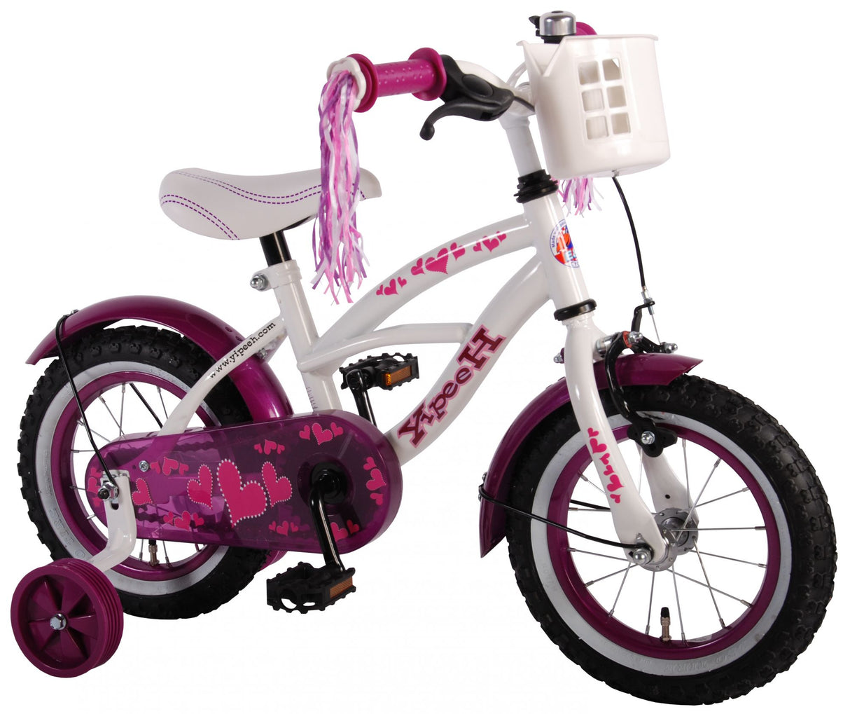 Volare Heart Cruiser Bike para niños - Niñas - 12 pulgadas - Púrpura Blanca