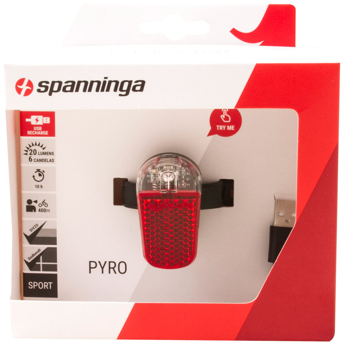 Rear light PYRO USB rechargeable