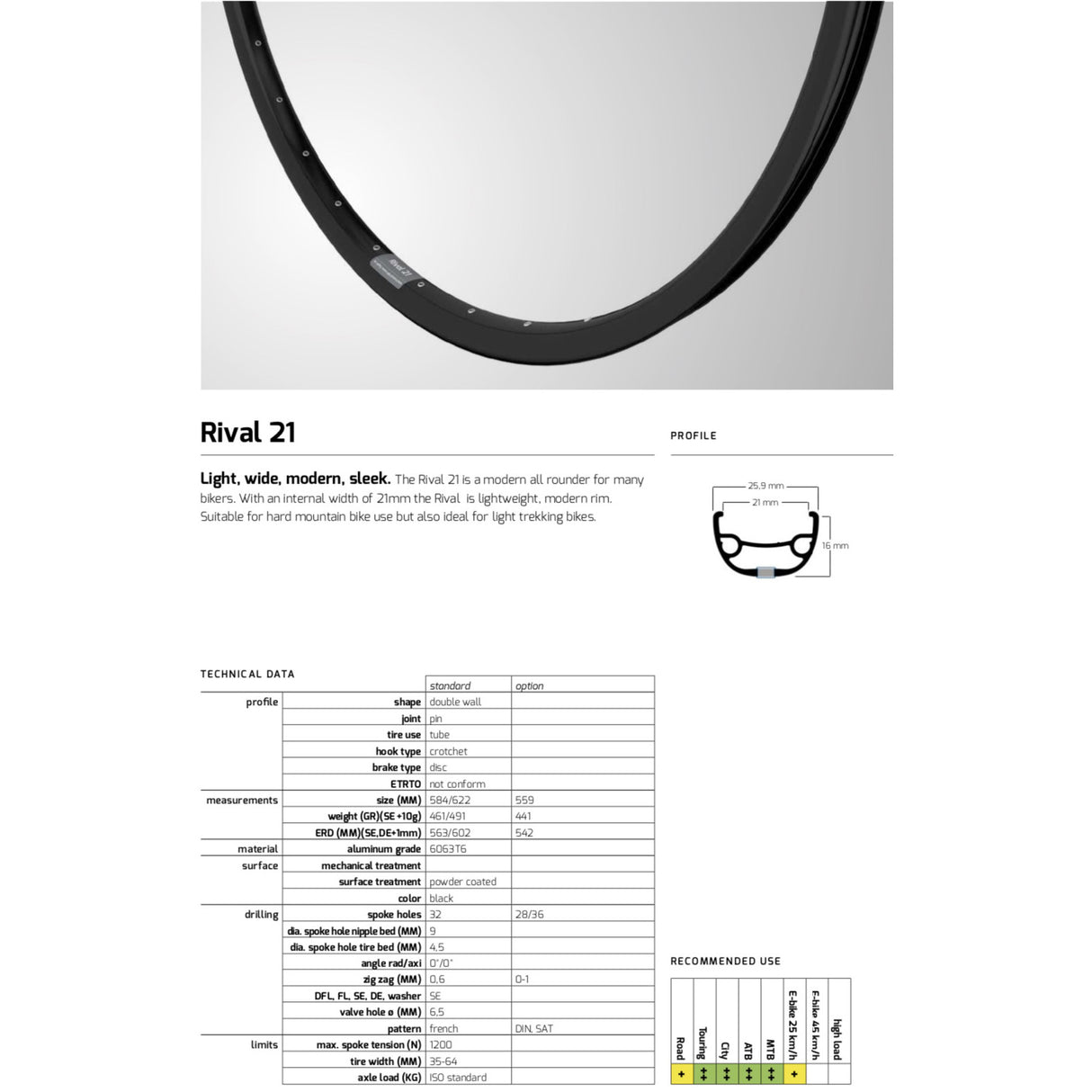 Rim Rival 21 27,5 584 32G 14G Disc Alu Black