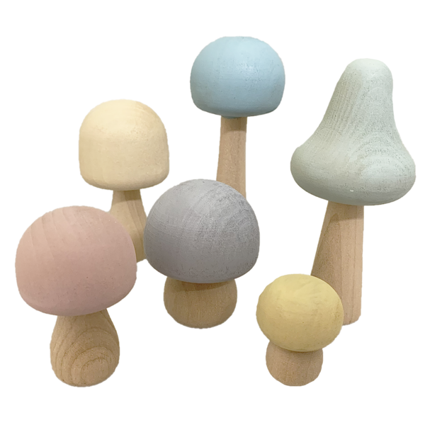 Papoose Toys Papoose Toys Pastel Wood Mushrooms 6pc