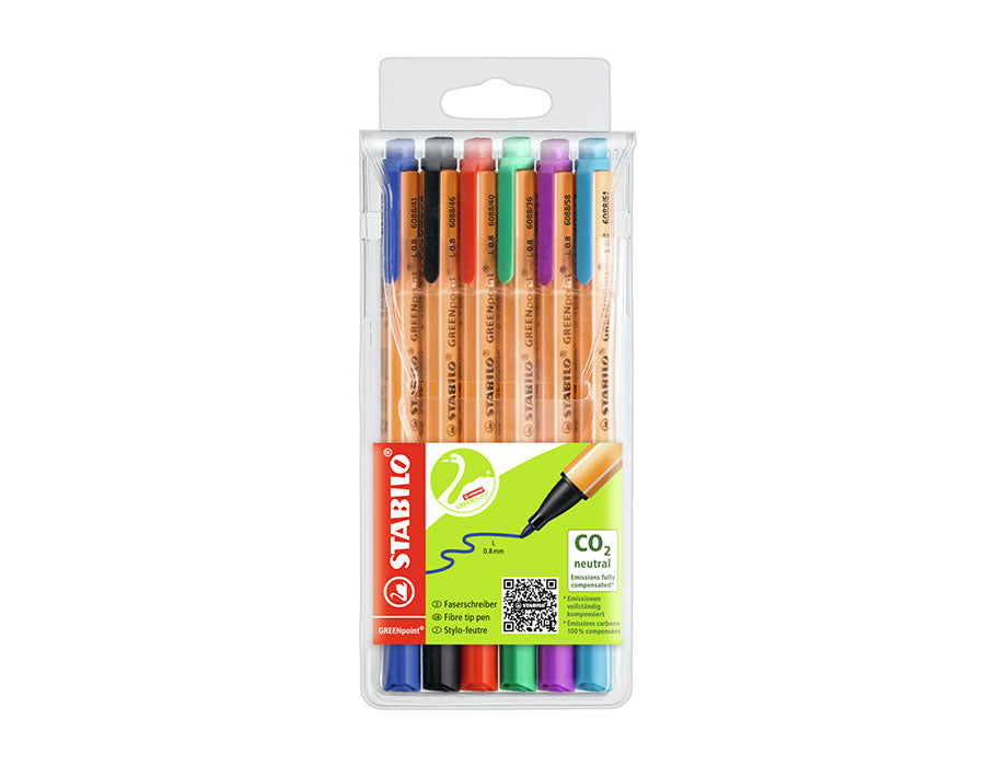 Stabilo Greenpoint 0,8 mm filt -tip kuglepenne, 6 ..